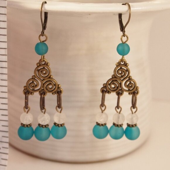 Sea Glass Chandelier Earrings Dangle Pierced or Clip-on Earrings - Picture 6 of 9